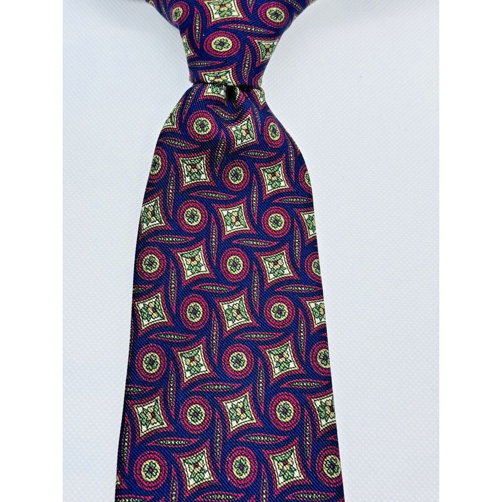 Abercrombie & Fitch Durable Goods Necktie VTG Silk Diamonds Red Blue 57"L 4"W
